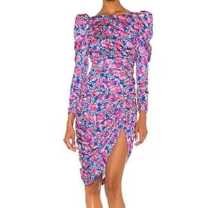 NWT For Love And Lemons Annie midid Floral Long Sleeve Dress in cobalt Blue XS/S